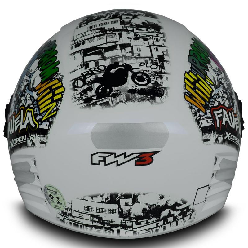 Capacete Aberto Moto X Open Favela Branco Brilhante Tam 58 - FW3